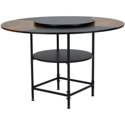 Living and Home 4 Seater Two-Tone Top Round Dining Table with Lazy Susan Natural and Black - Black + Retro Wood Colour - Wilko - thumbnail 3