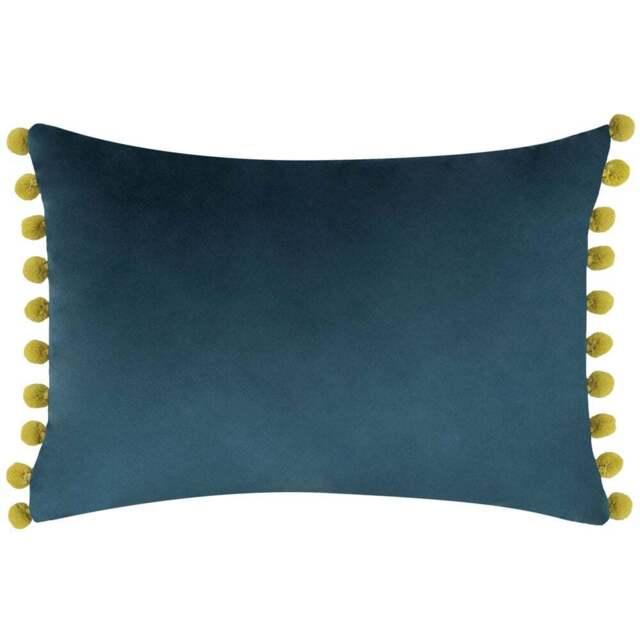Paoletti Fiesta Indigo Olive Pom Pom Velvet Cushion - Size: 50 x 35 cm - Multi - Wilko - image 1