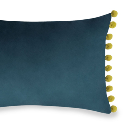 Paoletti Fiesta Indigo Olive Pom Pom Velvet Cushion - Size: 50 x 35 cm - Multi - Wilko - thumbnail 4