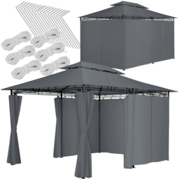 tectake Emine 4 x 3m Anthracite Double Roof Water-Repellent Gazebo with 6 Side Panel - Size: 3 x 4m - Wilko - thumbnail 3