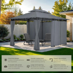 tectake Emine 4 x 3m Anthracite Double Roof Water-Repellent Gazebo with 6 Side Panel - Size: 3 x 4m - Wilko - thumbnail 4