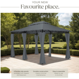 tectake Emine 4 x 3m Anthracite Double Roof Water-Repellent Gazebo with 6 Side Panel - Size: 3 x 4m - Wilko - thumbnail 5