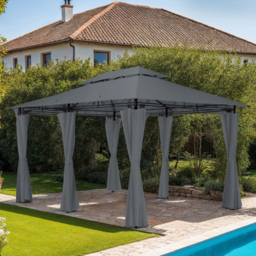tectake Emine 4 x 3m Anthracite Double Roof Water-Repellent Gazebo with 6 Side Panel - Size: 3 x 4m - Wilko - thumbnail 1