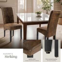 tectake Set of 4 Antique Brown Faux Leather High Backrest Dining Chair - Wilko - thumbnail 5