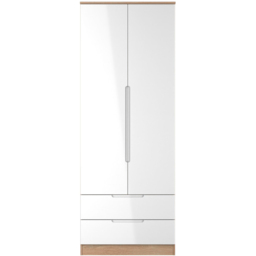 Crowndale Milan 2 Door 2 Drawer White Gloss and Bardolino Oak Tall Wardrobe Ready Assembled - White Gloss & Bardolino Oak - Wilko - thumbnail 3