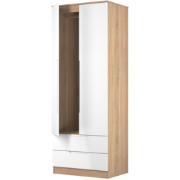 Crowndale Milan 2 Door 2 Drawer White Gloss and Bardolino Oak Tall Wardrobe Ready Assembled - White Gloss & Bardolino Oak - Wilko - thumbnail 7
