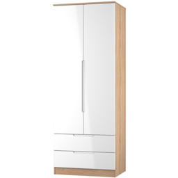 Crowndale Milan 2 Door 2 Drawer White Gloss and Bardolino Oak Tall Wardrobe Ready Assembled - White Gloss & Bardolino Oak - Wilko - thumbnail 5