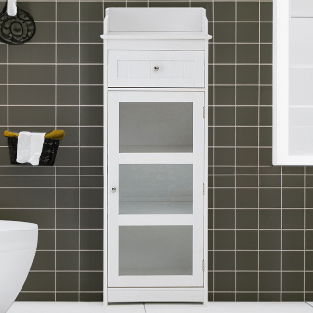 Premier Housewares Portland Single Drawer Single Door White Floor Cabinet - Size: 45 x 33 x 119cm - Wilko - image 1