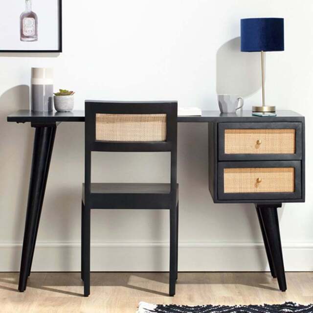 Desser Venice 2 Drawer Black Rattan and Mango Wood Dressing Table Set - Size: 60 x 130 x 78cm - Wilko - image 1