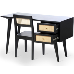Desser Venice 2 Drawer Black Rattan and Mango Wood Dressing Table Set - Size: 60 x 130 x 78cm - Wilko - thumbnail 4
