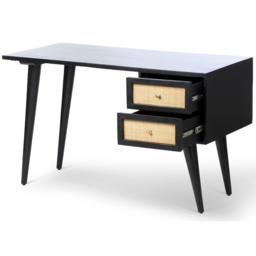 Desser Venice 2 Drawer Black Rattan and Mango Wood Dressing Table Set - Size: 60 x 130 x 78cm - Wilko - thumbnail 5