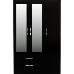 Seconique Nevada 3 Door 2 Drawer Black Gloss Mirrored Wardrobe - Wilko - thumbnail 4