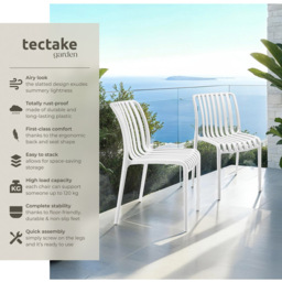 tectake Alcudia Set of 6 White Stackable Garden Chair - Size: 80.5 x 47 x 58cm - Wilko - thumbnail 4