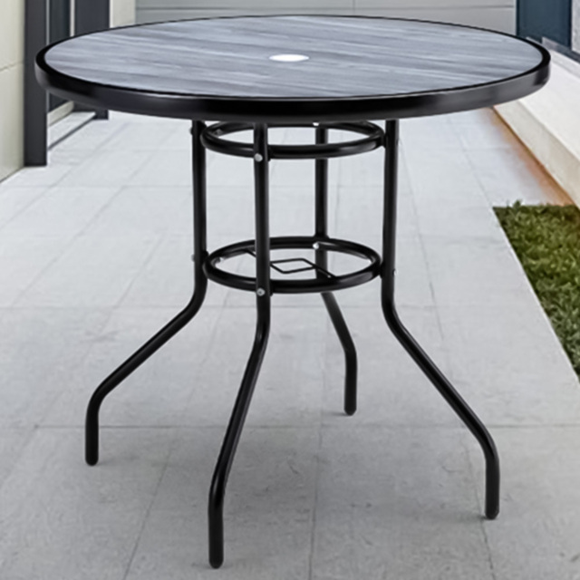 Living and Home Black Tempered Glass Round Wood Grain Coffee Table - Grey - Wilko
