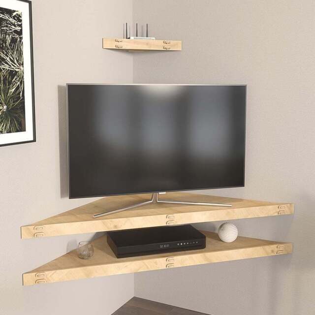 Decorotika Mensi Corner 3 Piece Wall Mounted Corner TV Unit Set - Size: 5 x 120 x 49cm - Brown - Wilko - image 1