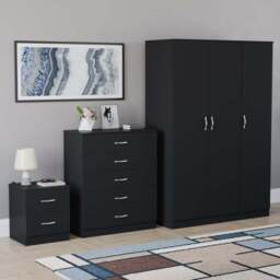 VIDA DESIGNS Riano Black 3 Piece Bedroom Furniture Set - Wilko