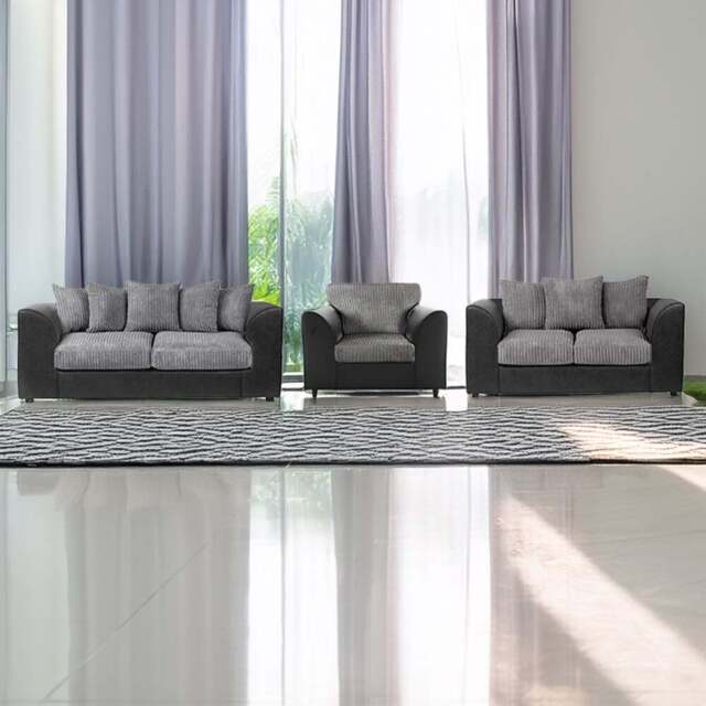 Luxor 6 Seater Black and Grey Jumbo Cord Scatter Back Sofa Suite - Multi - Wilko - image 1