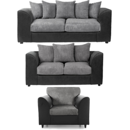 Luxor 6 Seater Black and Grey Jumbo Cord Scatter Back Sofa Suite - Multi - Wilko - thumbnail 3