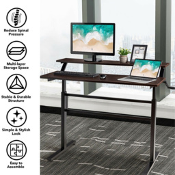 Costway 2 Tier Height Adjustable Standing Desk Coffee - Size: 132.1 x 76.2 x 10.16cm - Brown - Wilko - thumbnail 7