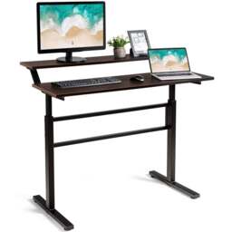 Costway 2 Tier Height Adjustable Standing Desk Coffee - Size: 132.1 x 76.2 x 10.16cm - Brown - Wilko - thumbnail 4