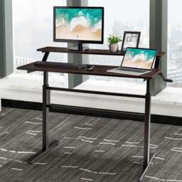 Costway 2 Tier Height Adjustable Standing Desk Coffee - Size: 132.1 x 76.2 x 10.16cm - Brown - Wilko