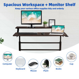 Costway 2 Tier Height Adjustable Standing Desk Coffee - Size: 132.1 x 76.2 x 10.16cm - Brown - Wilko - thumbnail 6