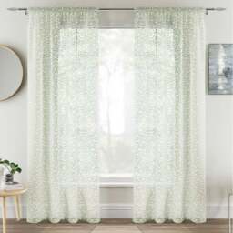 Tyrone Textiles Willow Green Leaf Print Linen Look Rod Pocket Voile Panel Curtains 140 x 122cm - Size: W 140 x D 122cm - Wilko