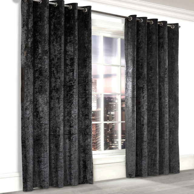 Alan Symonds Charcoal Crushed Velvet Ring Top Eyelet Curtains 168 x 137cm - Size: W 168 x D 137cm - Wilko - image 1