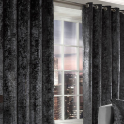 Alan Symonds Charcoal Crushed Velvet Ring Top Eyelet Curtains 168 x 137cm - Size: W 168 x D 137cm - Wilko - thumbnail 4
