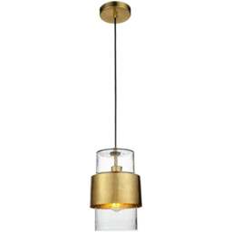 Merano Palermo Hammered Brass Plate with Textured Clear Glass Pendant Ceiling Light - Size: 19.5 x 19.5 x 152.5cm - Brown - Wilko