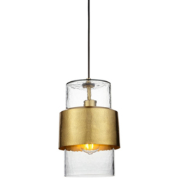 Merano Palermo Hammered Brass Plate with Textured Clear Glass Pendant Ceiling Light - Size: 19.5 x 19.5 x 152.5cm - Brown - Wilko - thumbnail 4