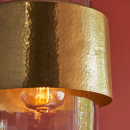 Merano Palermo Hammered Brass Plate with Textured Clear Glass Pendant Ceiling Light - Size: 19.5 x 19.5 x 152.5cm - Brown - Wilko - thumbnail 5