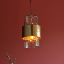 Merano Palermo Hammered Brass Plate with Textured Clear Glass Pendant Ceiling Light - Size: 19.5 x 19.5 x 152.5cm - Brown - Wilko - thumbnail 3