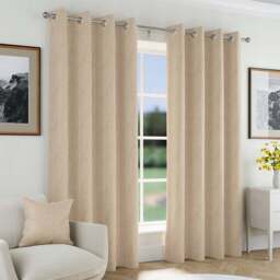 Enhanced Living Natural Herringbone Blackout Eyelet Thermal Curtains 117 x 183cm - Size: W 117 x D 183cm - Brown - Wilko