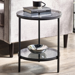 Julian Bowen Chicago Smoked Glass Circular Lamp Table - Size: 45 x 45 x 56cm - Black - Wilko
