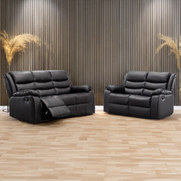 Portland Venice 5 Seater Black Leather Manual Recliner Sofa Suite - Wilko