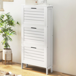 HOMCOM 3 Drawer White Narrow Flip Shoe Storage Cabinet - Size: 108.5 cm x 18.0 cm x 53.0 cmcm - Wilko