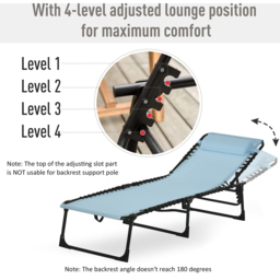 Outsunny Baby Blue Foldable Cot Sun Lounger - Size: 1 Seater - Wilko - thumbnail 5