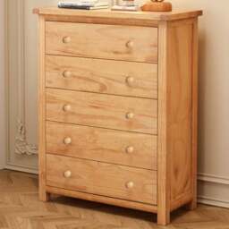 Cabinet Bits Lugo 5 Drawer Brown Wood Knob Chest of Drawers - Wilko - thumbnail 1