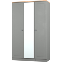 Crowndale Norfolk 3 Door Dusk Grey and Bardolino Oak Mirror Wardrobe Ready Assembled - Dusk Grey & Bardolino Oak - Wilko - thumbnail 4