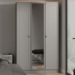 Crowndale Norfolk 3 Door Dusk Grey and Bardolino Oak Mirror Wardrobe Ready Assembled - Dusk Grey & Bardolino Oak - Wilko - thumbnail 1