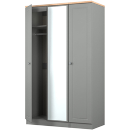 Crowndale Norfolk 3 Door Dusk Grey and Bardolino Oak Mirror Wardrobe Ready Assembled - Dusk Grey & Bardolino Oak - Wilko - thumbnail 5