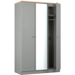 Crowndale Norfolk 3 Door Dusk Grey and Bardolino Oak Mirror Wardrobe Ready Assembled - Dusk Grey & Bardolino Oak - Wilko - thumbnail 6