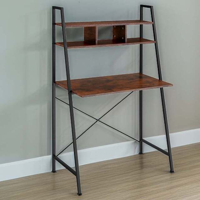 tectake Exeter 4 Shelf Dark Rustic Wooden Desk - Size: 140 x 46.5 x 85.5cm - Brown - Wilko - image 1
