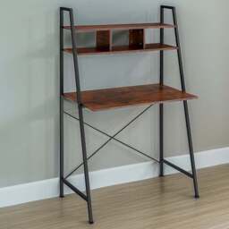 tectake Exeter 4 Shelf Dark Rustic Wooden Desk - Size: 140 x 46.5 x 85.5cm - Brown - Wilko - thumbnail 1