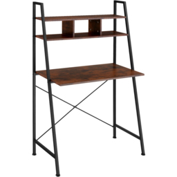 tectake Exeter 4 Shelf Dark Rustic Wooden Desk - Size: 140 x 46.5 x 85.5cm - Brown - Wilko - thumbnail 3