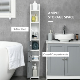 Kleankin 2 Door 2 Drawer White and Grey Tall Floor Cabinet - Size: 15 x 17 x 120cm - Wilko - thumbnail 5
