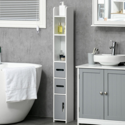 Kleankin 2 Door 2 Drawer White and Grey Tall Floor Cabinet - Size: 15 x 17 x 120cm - Wilko