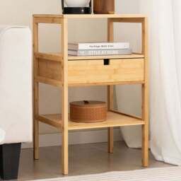 Costway Single Drawer 2 Shelf Natural Bamboo Nightstand - Cream - Wilko - thumbnail 1