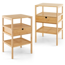 Costway Single Drawer 2 Shelf Natural Bamboo Nightstand - Cream - Wilko - thumbnail 4